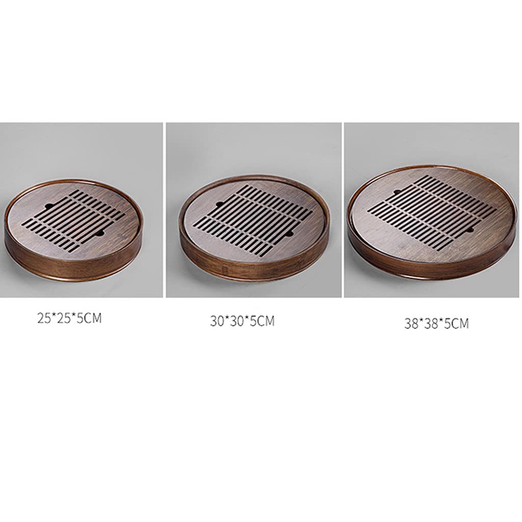 Forme Ronde Bambou de Qualité Plateau a Thé, Mini Table de Service Plaques Stockage de L'eau de Drainage Kung Fu Plateau a Thé pour Teahouse Domicile Bureau (Size : 25 * 25 * 5cm)