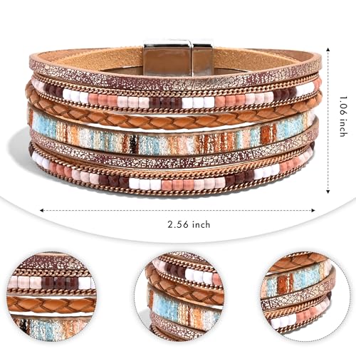 VIBILIA Boho Leather Wrap Bracelets for Women Stackable Bracelets-Khaki by VIBILIA - Used condition - Image 3