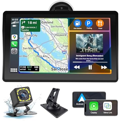 2024 Newest Wireless Apple CarPlay&Android Auto, 7In Touchscreen Portable Car Stereo CarPlay with Backup Camera, Car Audio Receivers with Bluetooth/Mirror Link/FM/Siri/GPS Navigation for All Vehicles Cover