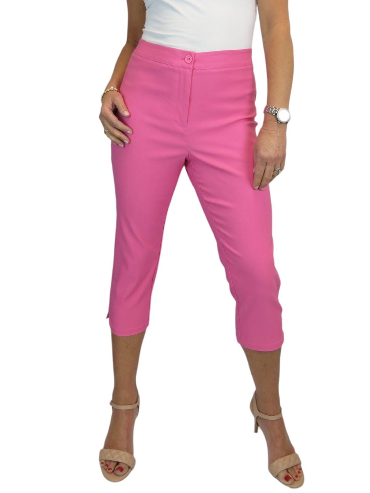 Paulo Due Women's Slim Fit Stretch Cropped Trousers in Pink | Size: 14
