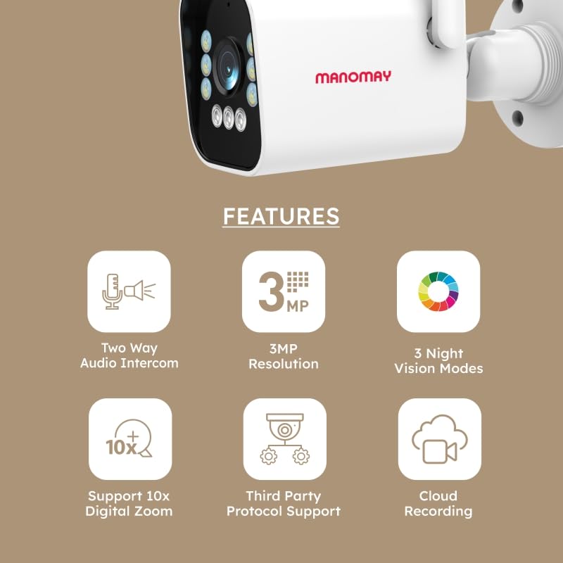 Image of MANOMAY 3MP 4G Bullet CCTV Camera (Pack of 2) | STQC Certified | IP66 Waterproof | All Time Colour Night Vision | Human Detection | Supports Up to 256GB Memory Card & Cloud Storage | M1097SF