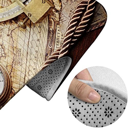 Badezimmerteppich-Set, 3-teilig, Vintage-Voyage-Thema, Lifestyle-Druck, waschbare Badteppiche, rutschfest, mit Rückenpolster, Konturteppich und Toilettendeckelbezug – Bild 5