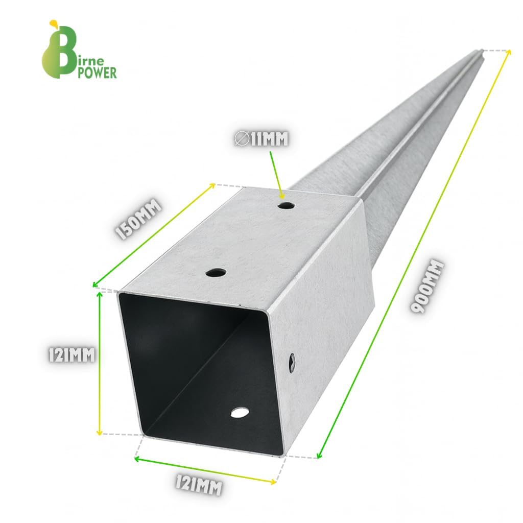 BirnePower Pfostenträger 6er Set 121x121 mm Einschlagbodenhülsen Pfostenanker Square Erdanker Erdspieß Bodenanker Einschlaghülse aus Stahl zum Einschlagen für Holzpfosten Feuerverzinkt Länge 900 mm