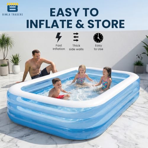 Image of Btag Premium Inflatable Family Swimming Pool for Kids & Adults | Extra-Large 10 Feet 3-Layer Striped Bath Tub Without Pump, 120x72x22 Inch for Home & Outdoor Use