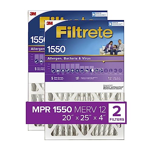 Filtrete 20x25x4 Air Filter, MPR 1550, MERV 12, Healthy Living Ultra Allergen Healthy Living 12-Month Deep-Pleated 4-Inch Air Filters, 2 Filters