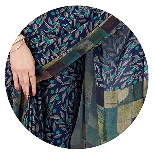 Image of MIRCHI FASHION Women Saree | Chiffon Leaf and Checked Print Professional Office Sari with Blouse