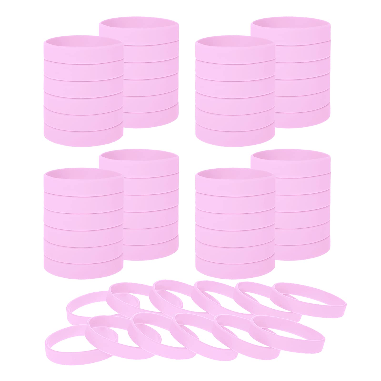 Muka 60 PCS Silicone Bracelets Colored Rubber Wristband for Events-Pink-Adult: 8 x 1/2 inch โ image 1