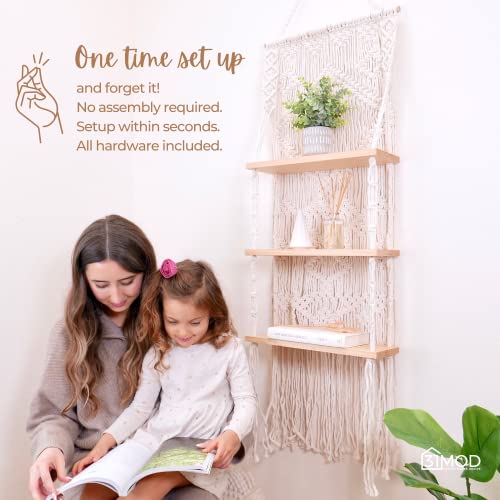 31Mod Macrame Wall Hanging Shelf With Enhanced Solid Wood Shelves And Handmade Macrame To Organize Plants And Decor — 3 Tier Macrame Shelf Wall Hanging For Kitchen, Bathroom, Home Storage, Plants #TOP4