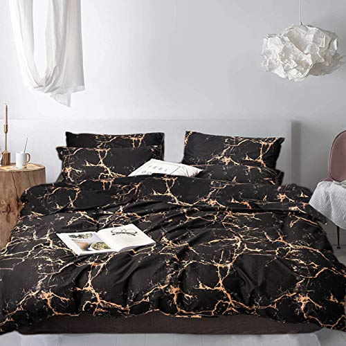 Jumeey Black and Gold Bedding Sets Queen Marble Duvet Cover Full Men Women