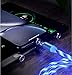 LED Flowing Magnetic Charger Blue Cable Light Up Candy Moving Party Shining Charger Phone Charging Cable Magnetic streamer absorption USB Snap Quick Connect 3 in 1 USB Cable (1 Cable+3 Magnetic Plugs)