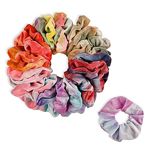 Tie Dye Velvet Scrunchies, Hair Ties for Women (6 Colors, 24 Pack)