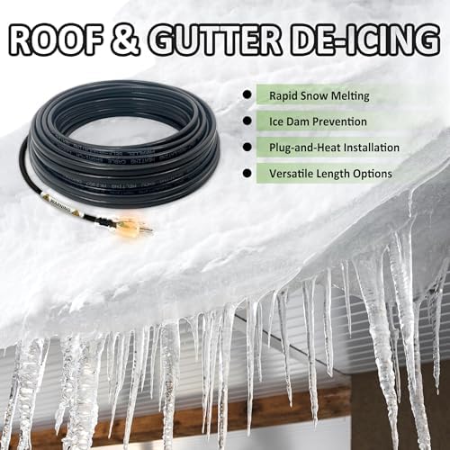 MAXKOSKO Roof Gutter De-Icing Heating Cable Kit, Electric Snow Melting Heat Tape with 10 ft Power Cold Lighted Plug, 7 W/Ft, 120 V, 65 Feet, Kit Includes Wireless Remote Control Outlet - 5