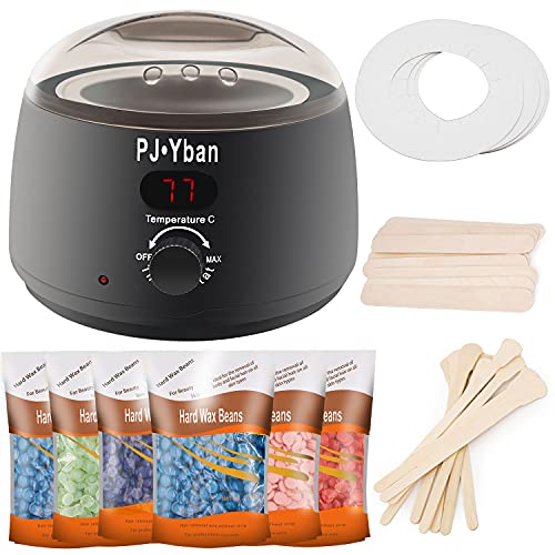 Title： Waxing Kit for Women Men, PJYban Digital Hair Removal Wax Warmer with 6 Packs Hard Wax Beans and 20 pcs Wooden Ap