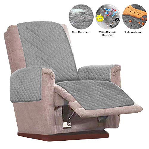 willkey Housse de Fauteuil Relax Matelassé Couvre Fauteuil Inclinable Doux Protecteur Canapé 1 Place Antidérapant pour Animaux de Compagnie (Gris)