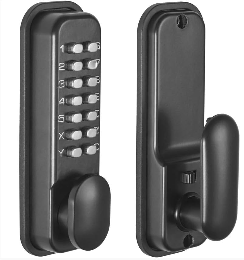 EAI Digital Code Door Lock | Matt Black Push Button Mechanical Digital Codelock with Hold Back Function | for Internal & External Use