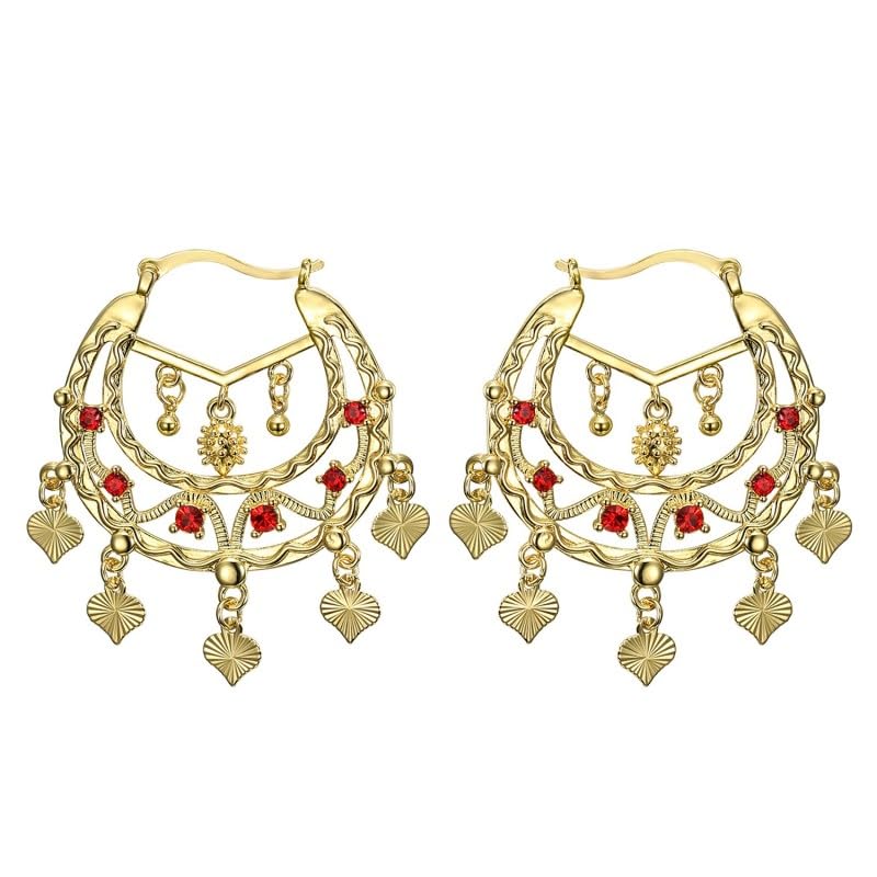 BOBIJOO Jewelry - Boucles d'oreilles Gitan Savoyarde Tarentaise Niglo Plaqué Doré Or Rubis rouge