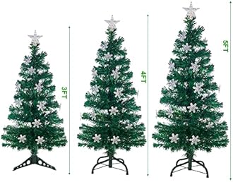 Juegoal 5 ft Pre-Lit Artificial Christmas Tree, Lighted Optical Fiber Xmas Trees with RGB Color Changing LED Lights, Snowflakes & Top Star, Festive Party Holiday Fake Multicolored Tree with Metal Legs