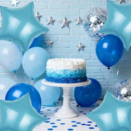 Image of MEETINGU Light Blue Star Shape Foil Balloons 18Inch Light Blue Foil Balloons 10 PCS Baby Blue Star Mylar Balloons for Wedding, Graduation, Baby Shower, Birthday Party Decorations