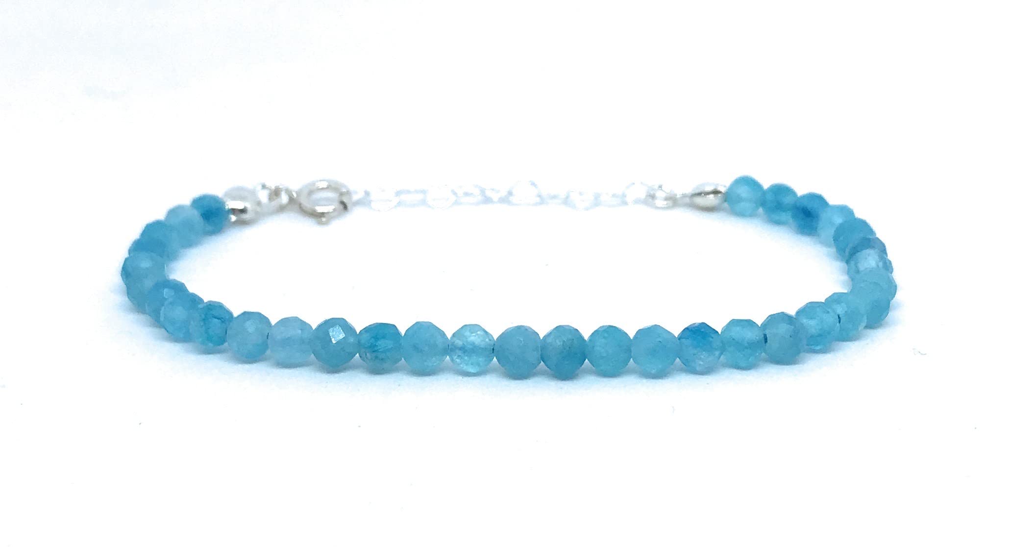 Pulsera de calcedonia azul piedras naturales semipreciosas de 4 mm de grosor cadena de plata ajustable de 16cm a 19cm.