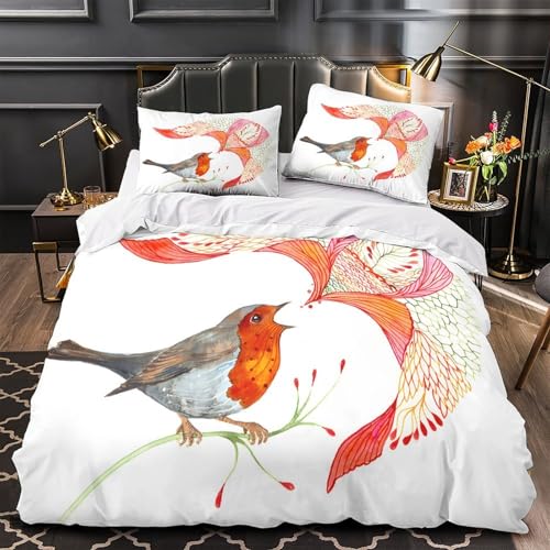 Linge de lit 3 pièces microfibre douce 3D oiseau Robin - 2