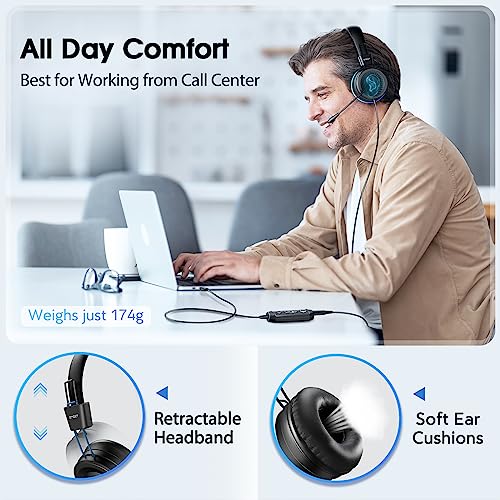 Emeet Computer Headset With Microphone Hs20, Wired Office Headphones With 360° Omni-Directional Mic, Usb/3.5Mm Jack, In-Line Control, Mute Button, Usb Headset For Skype/Call Center/Pc/Phones Tablet #TOP1
