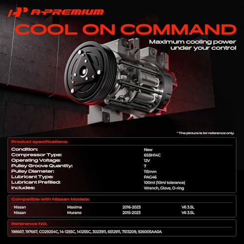 A-Premium Air Conditioner AC Compressor with Clutch Compatible with Nissan Maxima 3.5L 2016 - Additional View