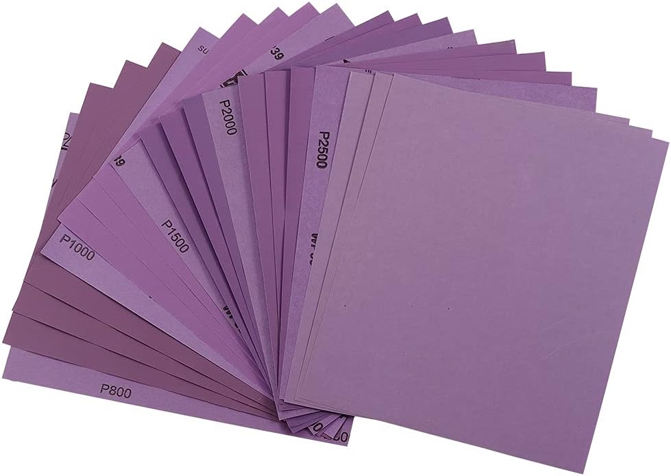 Sandpaper Assorted Grit 9 x 11 Inch, 5 Each of (800,1000,1500,2000,2500), Wet Dry Sand Paper