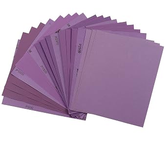 Sandpaper Assorted Grit 9 x 11 Inch, 5 Each of 800,1000,1500,2000,2500, Wet Dry Sand Paper,White Fused Alumina Abrasive Sanding Sheets for Wood,Metal Sanding,Automotive,Polishing,Purple,25-Pack