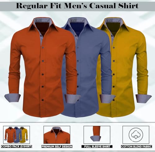 Image of Zombom Men's Combo Regular Fit Cotton Blend Full Sleeve Casual Shirts Pack of 3