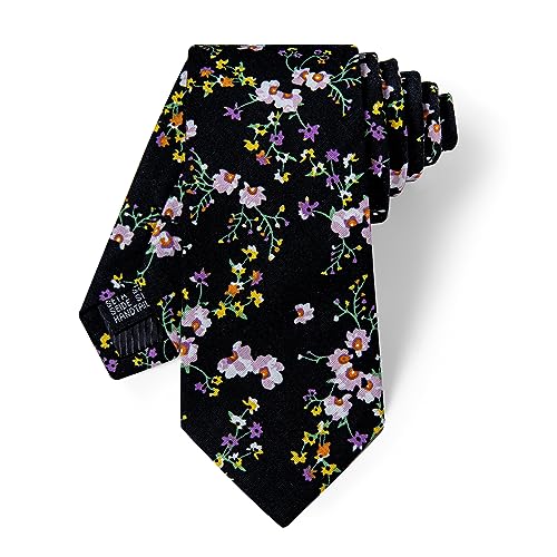 Image of YourTies Cotton Floral Tie for Men 2.5 inch Printed Skinny Necktie Pocket Square Tie Clip Set Flower Wedding Party Groom