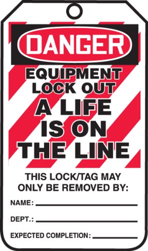 Danger de Lock Out étiquette de condamnation en plastique rouge et blanc lot de 25