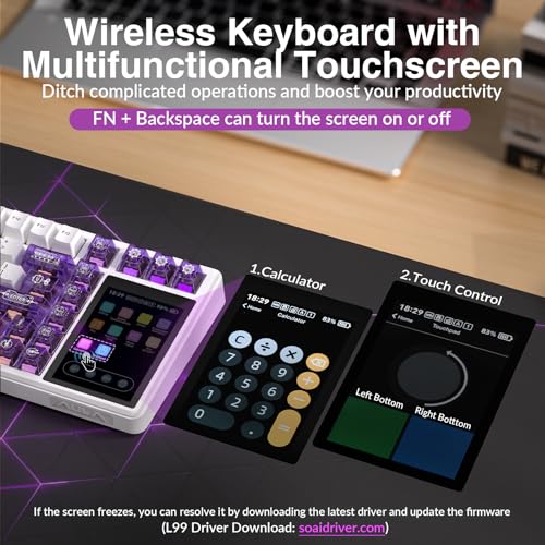 Image of Aula L99 Wireless Mechanical Keyboard with Smart Touch Screen,Tri-Mode Hot Swappable Custom Gaming Keyboard,RGB Backlit,PBT Keycap,Gasket Mount Creamy Sounding Computer Keyboards for Office PC,84 Keys