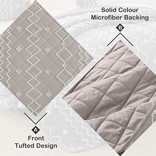 Horimote Home Tufted Quilt Set Queen Size, Beige Boho Bedding Set With Geometric Diamond Pattern, 3 Pieces Textured Bedspread&Coverlet For All Seasons #TOP3