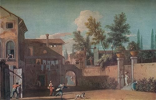 Affiches d'art Cour d'une villa italienne peinture Marco Ricci 60x90