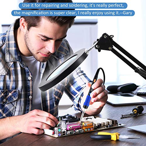 Lancosc A001 5X Magnifying Glass With Light And Stand, 3 Color Modes Stepless Dimmable, 8-Diopter Glass Lens, Adjustable Swivel Arm, Led Magnifier Desk Lamp thumb #5