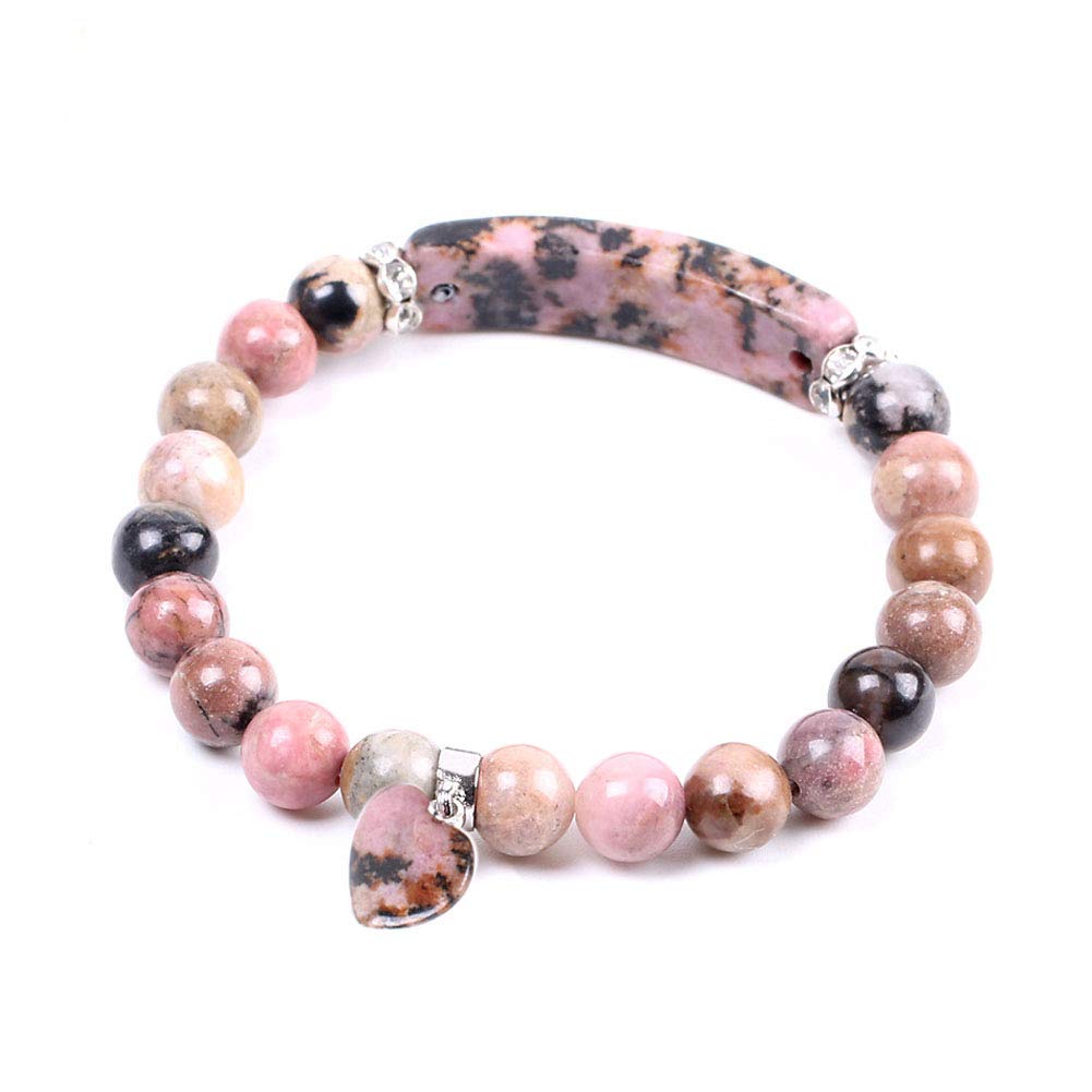 Cailespi Healing Stone Bracelets 8mm Beads Chakra Crystal Energy Heart Charm Bracelet for Women Girls