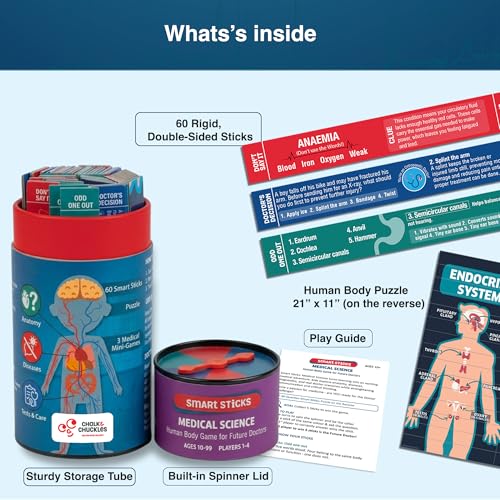 Image of Chalk & Chuckles Smart Sticks Medical Science - Human Body Puzzle Game for Future Doctors, STEM Biology Learning Toy for Kids 10+, Educational Gift for Teens-Boys, Girls 7-14 Years
