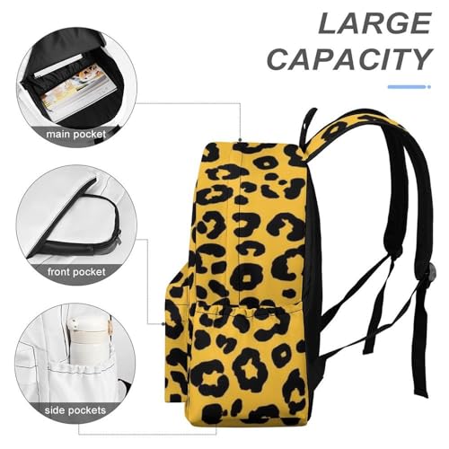Casual Daypack Lightweight Travel Backpack Laptop Backpacks Hiking Backpack Fashion Computer Bag For Men & Women Animal Skin Cheetah Leopard Leather Print Yellow4