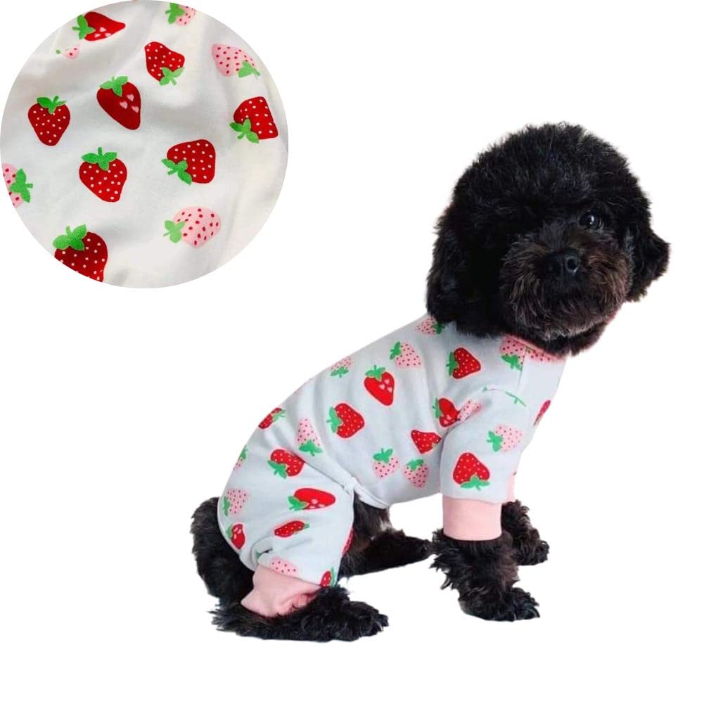 Amazon | つなぎ ドッグウェア いちご柄 小型犬 パジャマ 返品交換無料 