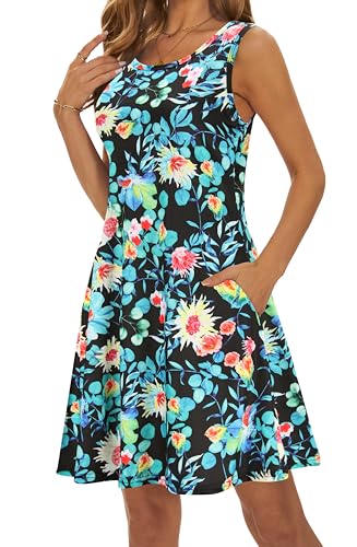 Image of Summer Dresses for Women 2026 Casual Sundresses Beach Cover Ups Sleeveless Tshirt Swing Dress with Pockets