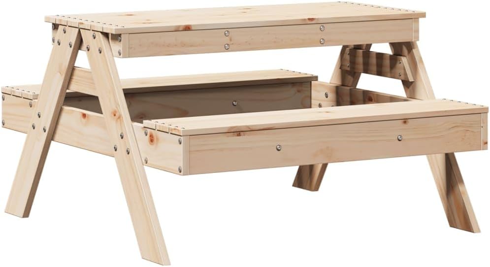 Wooden Picnic Table for, Outdoor Activity & Dining Table, Wooden Toddler Activity Table, Backyard Furniture for Patio, Garden, 34.6"x38.2"x20.5" Solid Wood Pine,-358