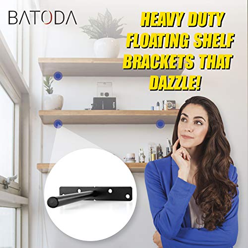Image of BATODA - 8 inch Heavy Duty Floating Shelf Bracket (6 pcs) - Solid Steel Blind Shelf Supports - Hidden Brackets for Floating Wood Shelves - Screws and Wall Plugs Included (Large Size)