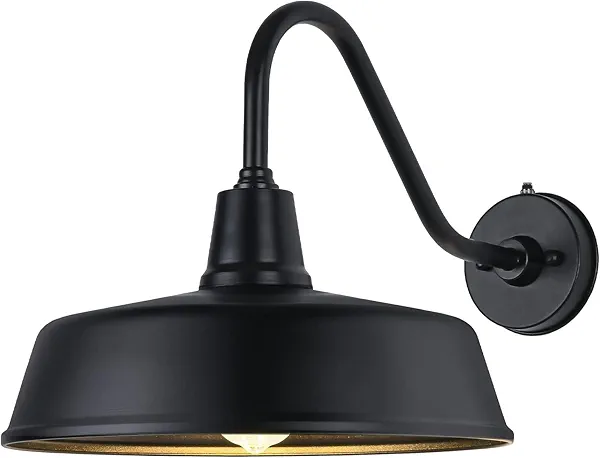 JOESA Outdoor Gooseneck Barn Light Fixture with a 15 inch Long Extended Arm - Dusk to Dawn Porch Light, Vintage, and a Rustic Style for House, Patio, or Exterior