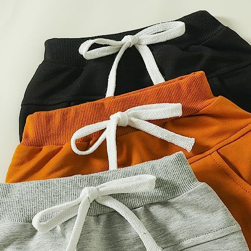 3-Pack Toddler Boys Girls Shorts/Long Pants Stretch Casual Solid Color Elastic Waist Bottom Pants4