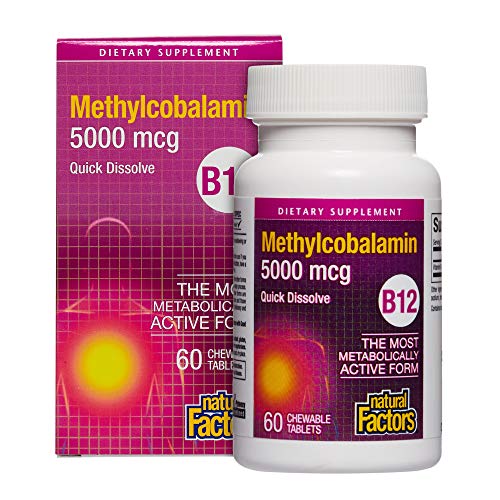 Natural Factors, Vitamin B12 Methylcobalamin 5000 mcg, Chewable Support for Energy and Immune Health, Vegetarian, 60 tablets (60 servings)