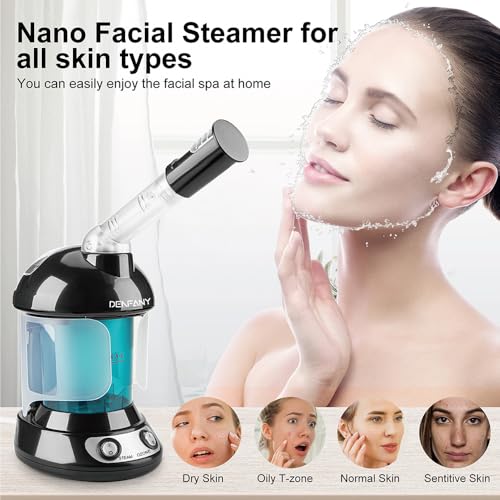 Facial Steamer - DENFANY Nano Ionic Face Steamer with Extendable 360° Rotating Arm - Portable Facial Steamer for Personal Care at Home or Salo (Black) - Image 5