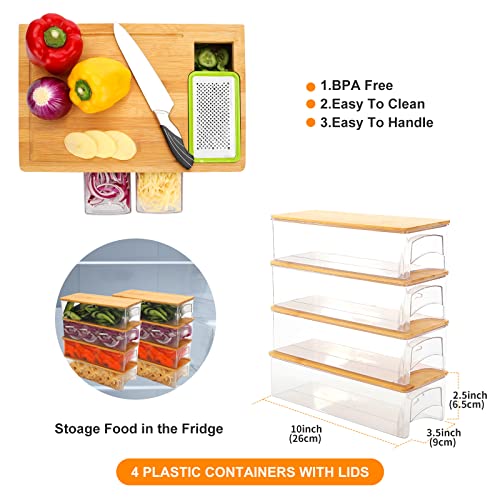 Britor Bamboo Cutting Board With Drawers, Large Chopping Board With Juice Grooves, Easy-Grip Handles & Food Sliding Opening, Carving Board With Trays For Food Storage, Transport And Cleanup #TOP2
