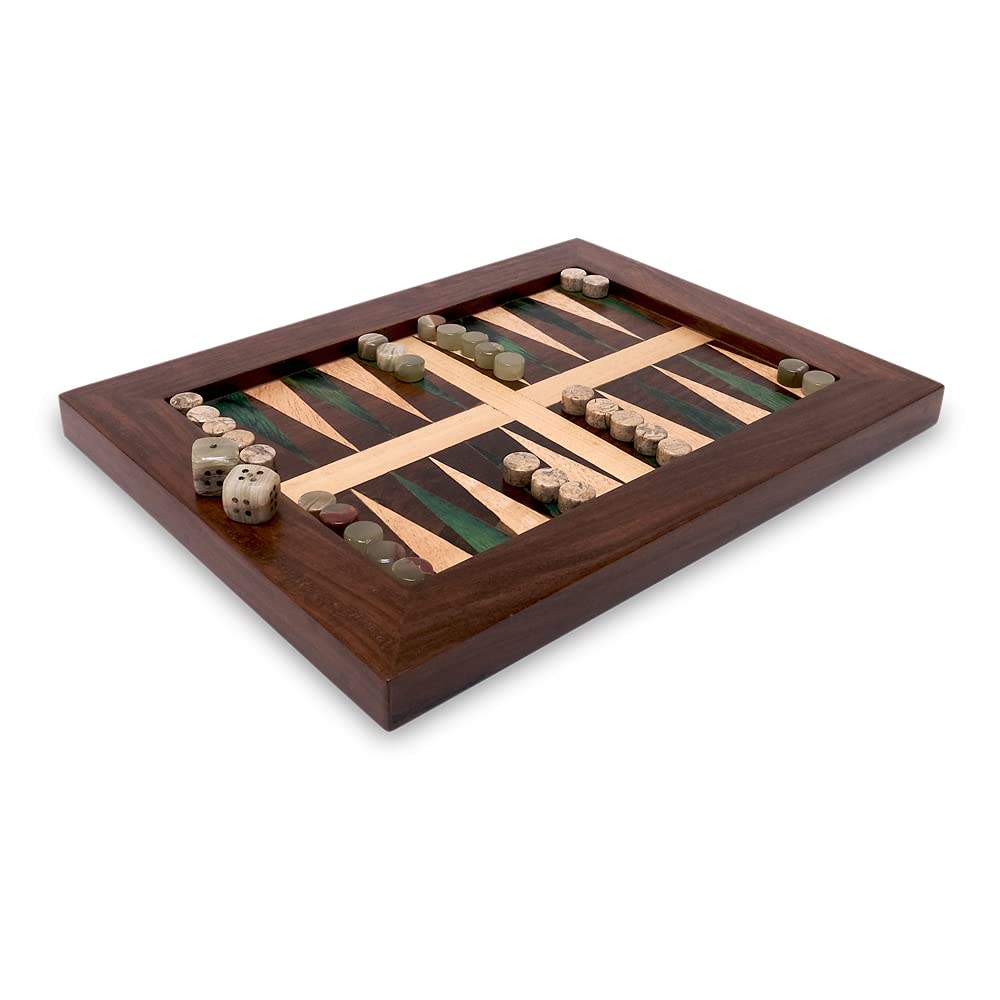 Gioco da Tavolo Intarsiato in Legno Backgammon Set Wood inlay Boad Travel Game 30x20cm