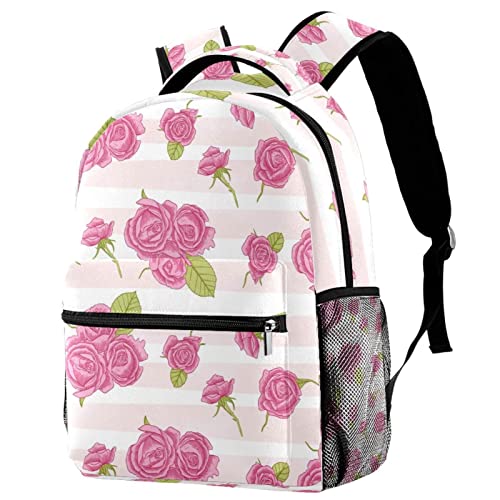 Sac à dos motif roses avec dos rembourré contre les douleurs scolaires