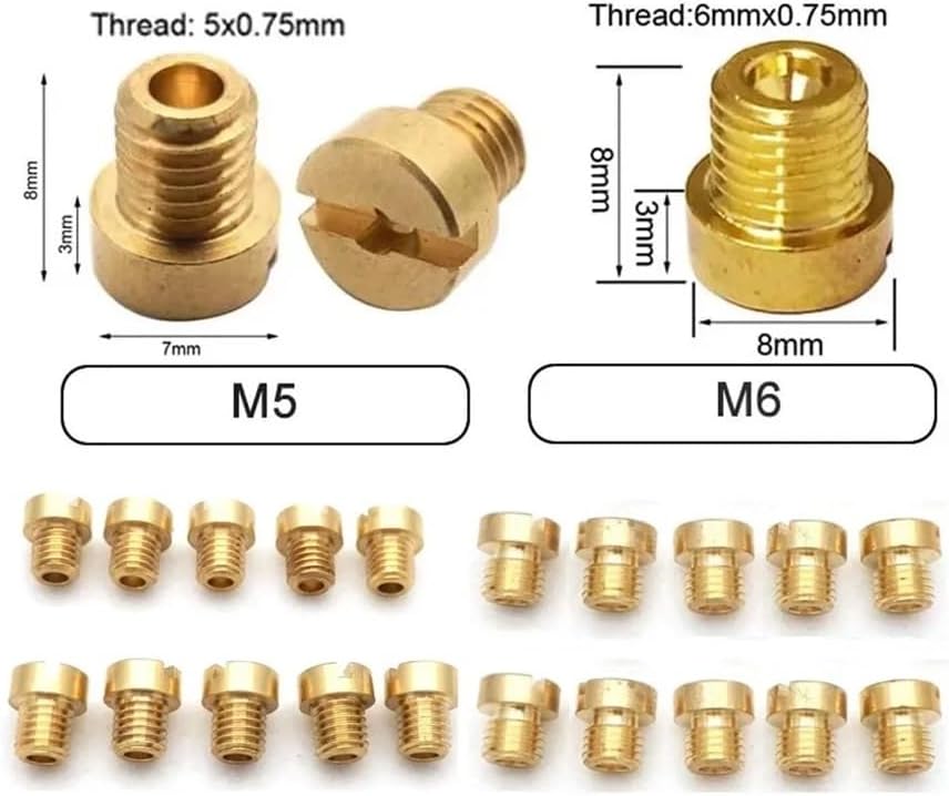 10pcs Carburetor Main Jets M6 M5 6mm 5mm Thread for DellOrto BGM Motoforce - Injector Nozzle Sizes 50-200(112-135 (M5))